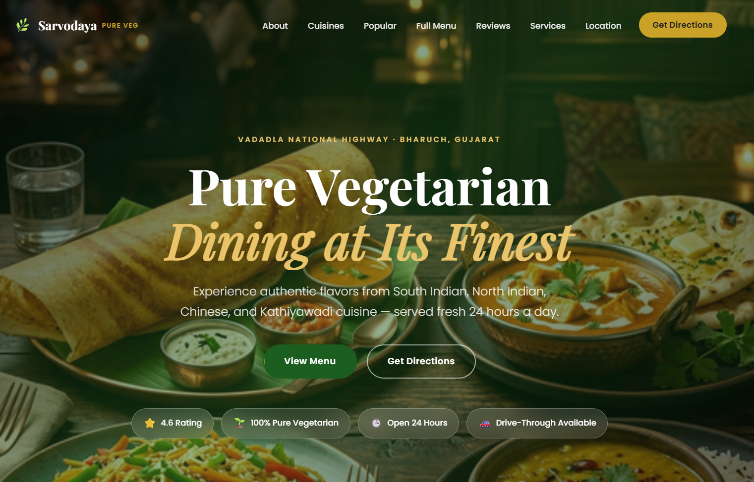 Sarvodaya Pure Veg Premium Vegetarian Restaurant Web Application Menu Dashboard